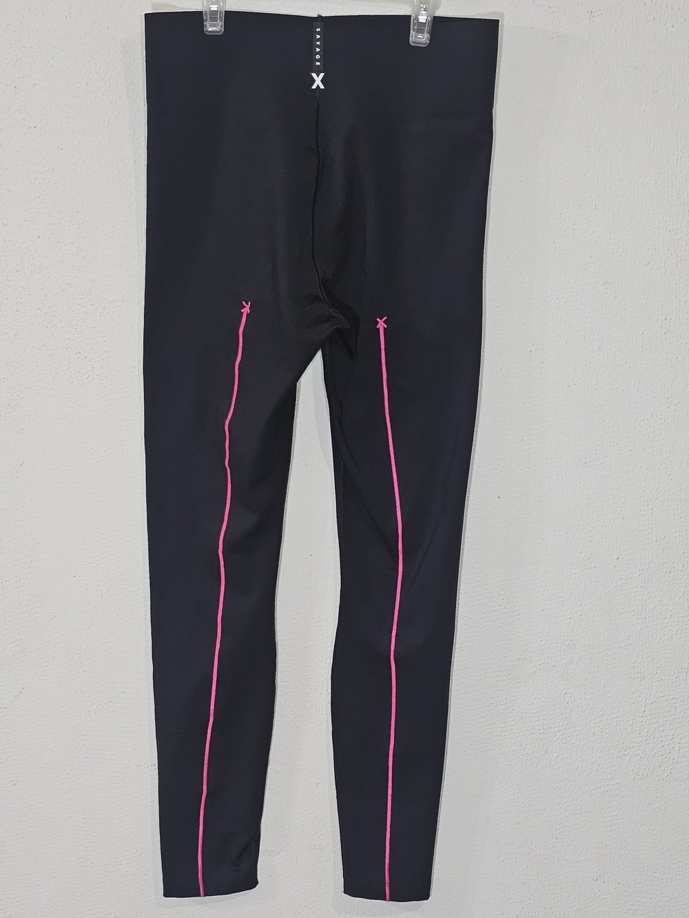 Savage X Fenty Black Leggings with Pink Side Piping Sz XL